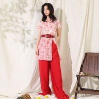 帕罗(PALUOPO)连衣裙中国风中长款套装裙雪纺印花年轻款显瘦减龄优雅a字裙 漂白 2XL (175/96A)