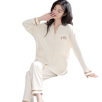 猫人【防螨抑菌纯棉】女士睡衣女【抽针工艺】小香风开衫米白XL