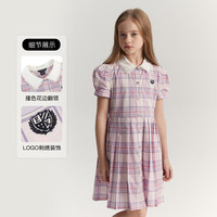 E·LAND KIDS衣恋夏季新品女童甜美复古泡泡袖格纹连衣裙 Pink粉色/25 120cm