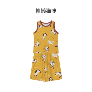 ibaby儿童恒温背心套装 春夏季多花色宝宝男童女童家居服套装舒适透气B 【背心套装】慵懒猫咪 100【身高90-100cm 年龄3-4岁】