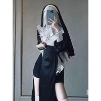 堂峻修女cos服紧身服万圣节性感变装修女服装修女变装同款cosplay 修女服装+头饰+丝袜+十字架+ XS
