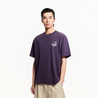 杰克琼斯 杰克·琼斯（JACK&JONES）男装25年短袖T恤男士夏季100%纯棉圆领潮流休闲航海系列宽松半袖 E36葡萄紫