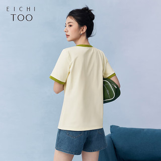  EICHITOO/爱居兔 撞色设计感 女士短袖T恤  155/80A/S 米白