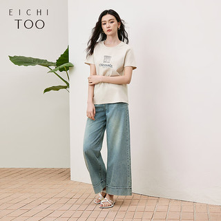 爱居兔复古时尚牛仔裤女2025年夏季新款宽松舒适阔腿裤EKNAJ2Q004A 04