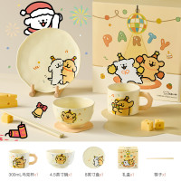 有点淘气 X线条小狗 新年奶酪系列陶瓷餐具套装 马尔济斯款一人食四件套