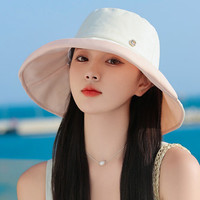 猫人 帽子女防晒渔夫帽女夏季太阳帽百搭太阳帽显脸小防紫外线遮阳帽 米白色 均码（56-58）