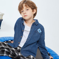 BoBDoG巴布豆卡乐童装儿童牛仔衬衫春夏2025男童帅气百搭外套中大童长袖衬衣 深蓝 130