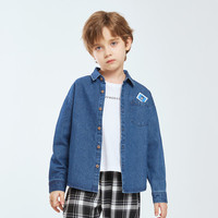 BoBDoG巴布豆卡乐童装儿童牛仔衬衫春夏2025男童帅气百搭外套中大童长袖衬衣 深蓝 160