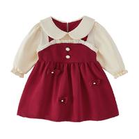 女童红色连衣裙小童春季礼服宝宝春秋假两件儿童周岁衣服