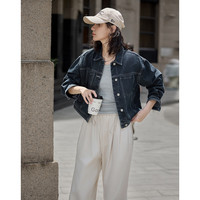 德玛纳（dme）【深蓝色牛仔外套】2024秋小短款立体廓形多口袋视觉吸睛外套 深牛仔蓝 M