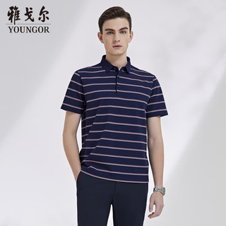  YOUNGOR/雅戈尔 含桑蚕丝 男士短袖POLO衫  藏青 L