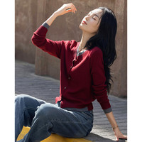 德玛纳（dme）撞色假两件线衫女2025春季新款高智静奢针织开衫圆领藏肉上衣