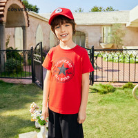 匡威（Converse）儿童短袖t恤夏季纯棉打底衫小女孩半袖套头上衣男童T恤半袖 学院红-中性 110 /52 【身高98-104cm】