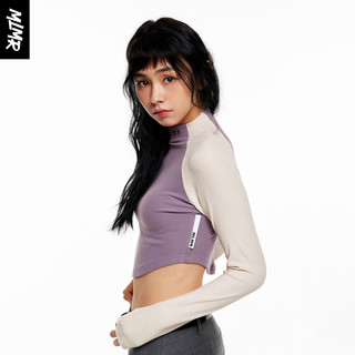 MLMR outlets女士半高领修身短款时尚个性衣服撞色长袖T恤女 E38紫灰 160/80A/S
