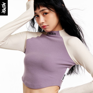 MLMR outlets女士半高领修身短款时尚个性衣服撞色长袖T恤女 E38紫灰 160/80A/S