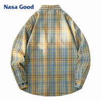 NASA GOOD长袖衬衫男春夏季韩版潮流格子衬衣青年休闲宽松外套 蓝M 浅蓝色2511