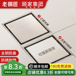 老铜匠 LTJ 全铜防臭地漏 方形淋浴房阳台洗衣机地漏 隐形长条铜地漏