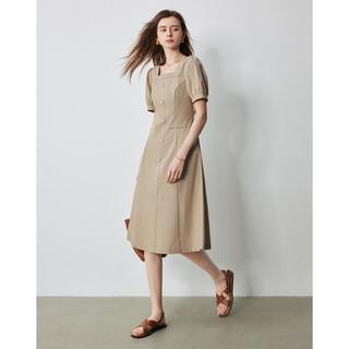 【静奢高知】夏款法式方领泡泡袖连衣裙女通勤收腰裙子