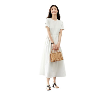 梵希蔓简约通勤黑色短袖连衣裙女2025年夏季收腰显瘦小黑裙子 M6986 白色 M