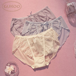 果壳（Gukoo）内裤女性感网纱甜美少女花边蝴蝶结女士内裤组合