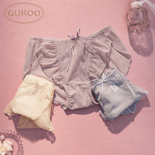 果壳（Gukoo）内裤女性感网纱甜美少女花边蝴蝶结女士内裤组合
