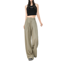 浪莎山本裤女2025夏季新款高腰宽松冰丝阔腿裤小个子垂感休闲防晒裤子 咸菜色【小个子款】 M 【适合101-115斤】