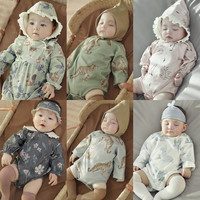 巴厘小猪【3件套】宝宝包屁衣春秋季纯棉女宝ins风男宝连体衣新生婴儿衣服 暗香花屿 【送发带+袜子】 66cm