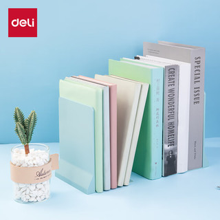 得力（deli）全塑L型可折叠桌面桌上书立置物架开学必备书收纳书籍挡靠夹 2片/ TB511蓝色 【便携易收纳】17cm折叠书立-蓝