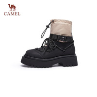 骆驼（CAMEL）冬季新款休闲百搭圆头系带时装靴时尚瘦瘦靴子女短靴