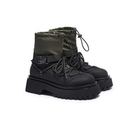 骆驼(CAMEL)冬季休闲百搭圆头系带时装靴时尚瘦瘦靴子女短靴 L23W245192黑/绿 36