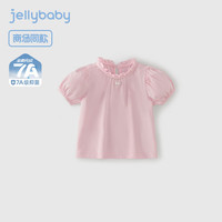JELLYBABY女童夏季法式薄款上衣2025新款儿童甜美短袖夏款童装简约纯色T恤