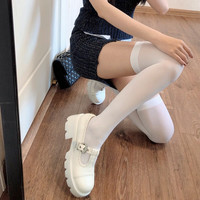 木清清 天鹅绒丝袜长筒白色过膝袜