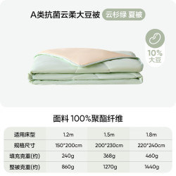 网易严选 云柔大豆夏被 大豆纤维A类空调被 1440g 220*240cm 云杉绿