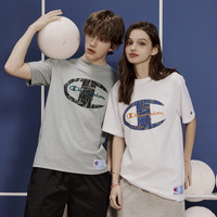 Champion冠军纯棉t恤男2024夏季运动宽松刺绣圆领短袖上衣女 2XL 浅灰色