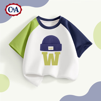 C&A男童短袖夏季2025童装帅气男孩半袖儿童夏装t恤 挥手恐龙绿蓝 130