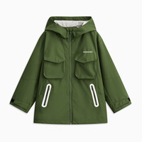 马骑顿 MQD童装男童中长款印花连帽风衣23字母时尚防水反光口袋上衣 橄榄绿 140