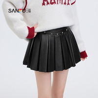 三福短裙2025春季铆钉装饰百褶皮裙时尚裙子女装495872 粉红 M