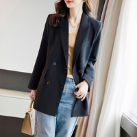 德玛纳（dme）BJ简约西装外套女春秋款通勤气质职场休闲纯色中长款正肩宽松小西