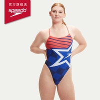 Speedo/速比涛 细肩带抗氯高效专业训练连体复古修身泳衣女 32 黑色/白色（后背系带款）