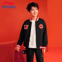 李宁 LI-NING李宁 LI-NING儿童棒球服外套新年款红色立领保暖青少年学生儿童过年新衣服 黑色03-2 160
