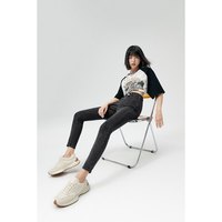 太平鸟蹦极弹牛仔裤女夏季高腰紧身修身九分黑色小脚裤子 S 黑灰