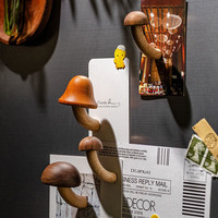 易乐木艺 蘑菇冰箱贴实木创意可爱装饰品手工磁吸云南菌子送礼物 圆头蘑菇（小）