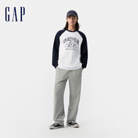 Gap男女装2025春季纯棉印花logo插肩长袖T恤美式校园风723839 白色 M (170/92A) 亚洲尺码