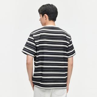 【热销】GXG男装夏季双色休闲简约撞色条纹圆领短袖t恤男