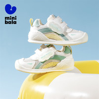 迷你巴拉 MINI BALA 童鞋儿童学步鞋夏季宝宝单网透气耐磨休闲百搭跑步鞋 米/绿 22 码适合脚长13.0-13.7cm