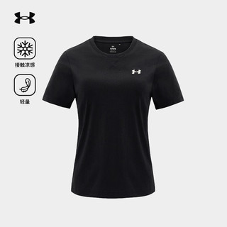 安德玛（UNDERARMOUR）短袖t恤女2025春季凉感T恤UA户外徒步登山休闲圆领短袖女上衣 漫暮黑 M