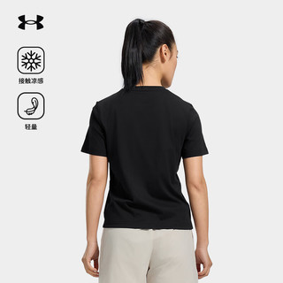 安德玛（UNDERARMOUR）短袖t恤女2025春季凉感T恤UA户外徒步登山休闲圆领短袖女上衣 漫暮黑 M