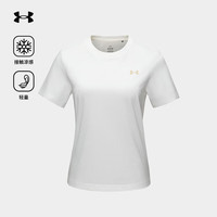 安德玛(UNDERARMOUR)短袖t恤女2025春季凉感T恤UA户外徒步登山休闲圆领短袖女上衣 米白色 S