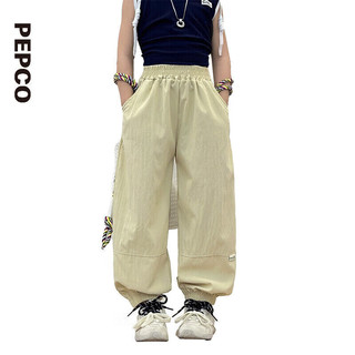 小猪班纳（pepco）儿童夏季新款外穿速干裤男女孩薄款防蚊裤韩版拼接透气束脚裤童装 深卡其 130