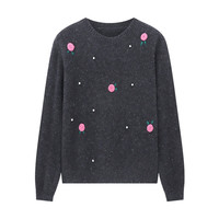 Basic House/百家好冬季气质百搭宽松时尚刺绣休闲长袖针织毛衣女